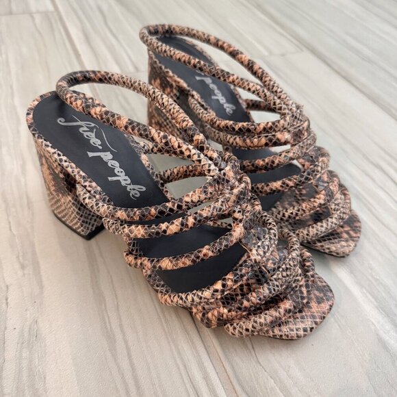 Free People Colette Caged Sandals Snakeskin Python Heels Party Dressy Tan Size 6 - Picture 2 of 10